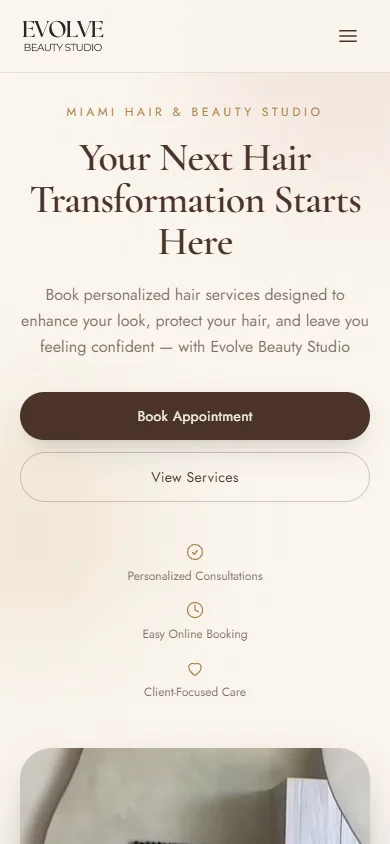 Mobile preview of the Evolve Beauty Co. website